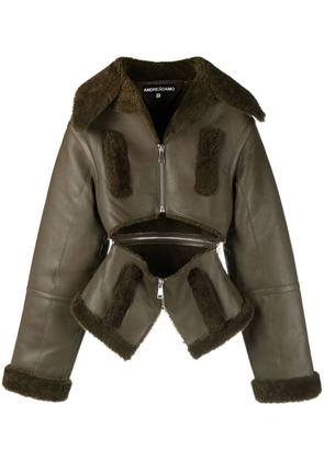 ANDREĀDAMO cut-out shearling-trim leather jacket - Green