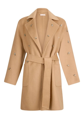 LIU JO bejewelled single-breasted coat - Brown