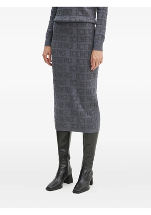 Iceberg logo-jacquard midi skirt - Grey