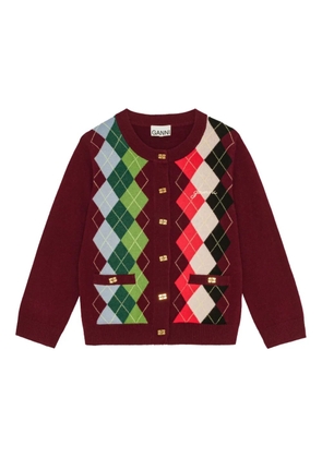GANNI argyle-pattern cardigan - Red