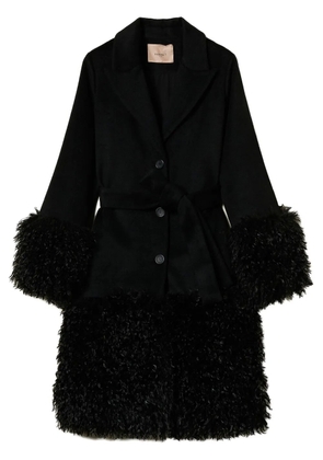 TWINSET faux fur trim belted coat - Black
