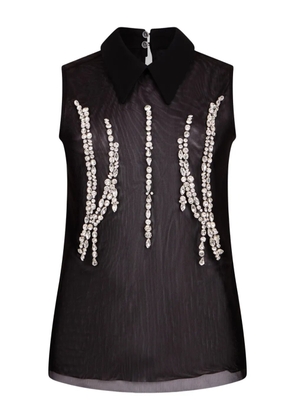 LIU JO rhinestone-embellished shirt collar top - Black