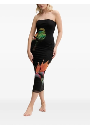 Desigual bird-print strapless beach dress - Black