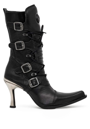 NEW ROCK 100mm buckle heel boots - Black