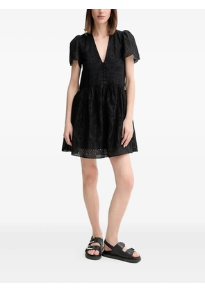 BOSS eyelet-embroidered puff-sleeve mini dress - Black