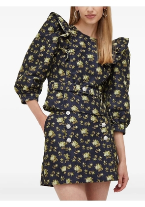 Custommade floral-print puff-shoulder blouse - Blue