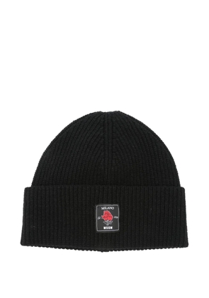 MSGM ribbed-wool logo-patch beanie hat - Black