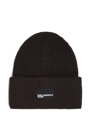 Karl Lagerfeld Jeans logo-patch ribbed beanie - Black