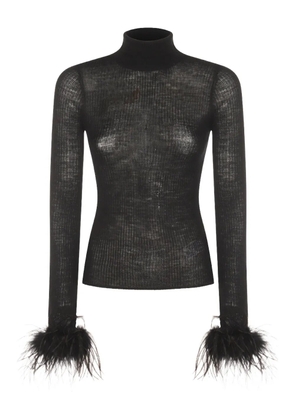 Blumarine feather-trimmed ribbed-knit jumper - Black