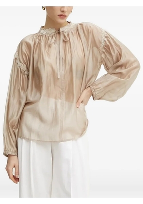 ERMANNO FIRENZE lace-trimmed tie-neck top - Neutrals