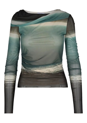 Patrizia Pepe seascape-print mesh T-shirt - Green