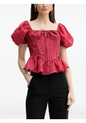 Bardot puff-sleeve corset top - Red