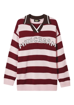 Mini Cream striped polo-neck sweater - Pink