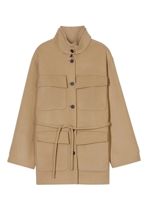 Closed belted patch-pocket wool coat - Neutrals