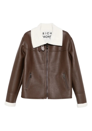 John Richmond zip-fastening shearling-collar jacket - Brown