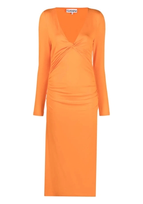 GANNI V-neck long-sleeve dress - Orange