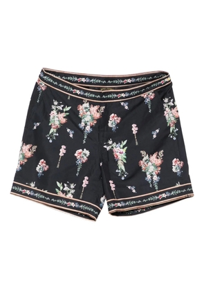 Camilla floral-print tassel swim shorts - Black
