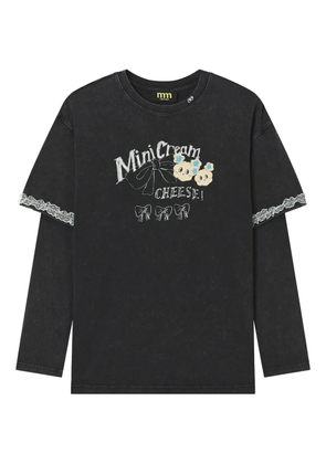 Mini Cream lace trim long-sleeve top - Black