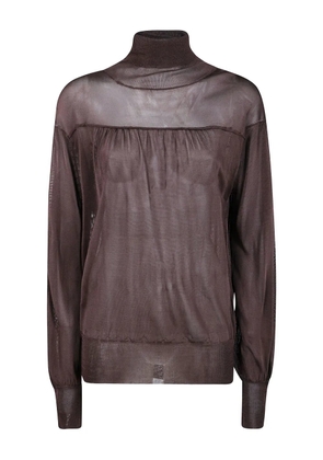 Aviù turtleneck sheer knitted T-shirt - Brown