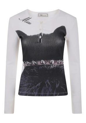 Blumarine cat-print ribbed top - Black