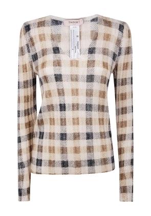 TWINSET check print V-neck sweater - Neutrals