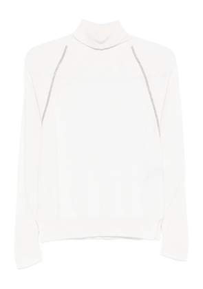 D.Exterior raglan-sleeve high-neck sweater - White