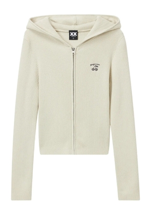 FINGERCROXX ribbed zip-up hooded cardigan - Neutrals