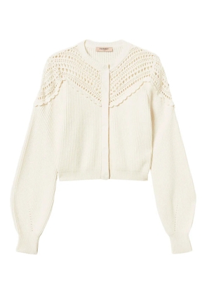 TWINSET crochet-detail ribbed cardigan - Neutrals