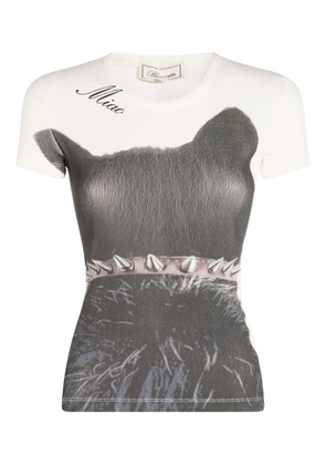 Blumarine cat-print fine-ribbed T-shirt - White
