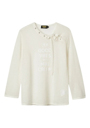 Mini Cream asymmetrical-neck long-sleeve sweater - Neutrals