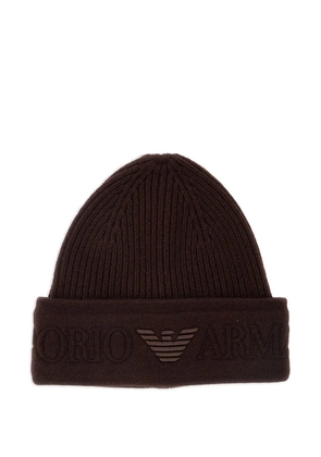 Emporio Armani logo-embroidered ribbed beanie hat - Brown