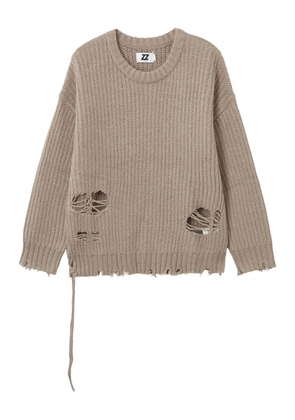 izzue distressed ribbed knit sweater - Neutrals