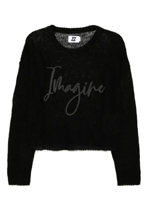izzue embroidered-slogan semi-sheer jumper - Black