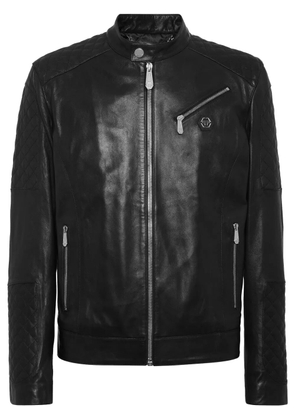 Philipp Plein padded leather bomber jacket - Black