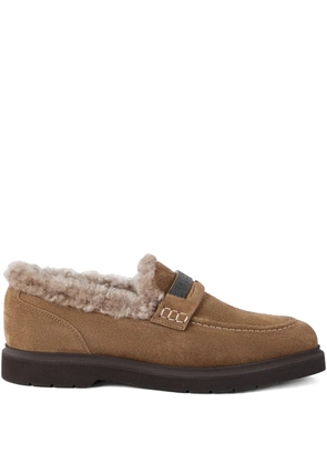 Brunello Cucinelli shearling-trimmed penny loafers - Brown