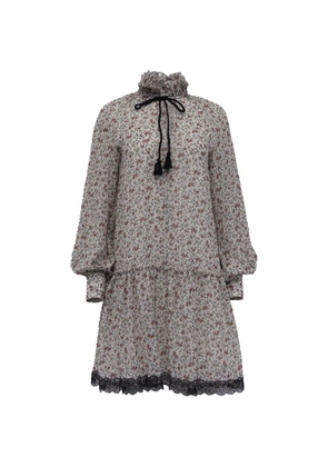 Chloé Vintage floral-print tie-neck mini dress - Neutrals