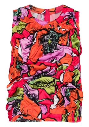 Comme Des Garçons gathered floral-print tank top - Orange