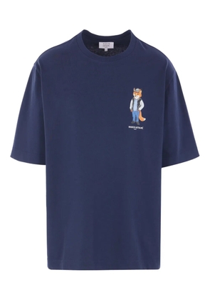 Maison Kitsuné fox-embroidered cotton T-shirt - Blue