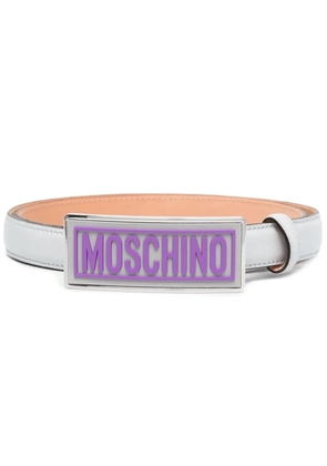 Moschino enamelled buckle belt - Grey