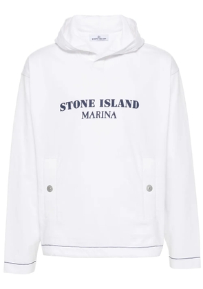 Stone Island logo-print cotton hoodie - White