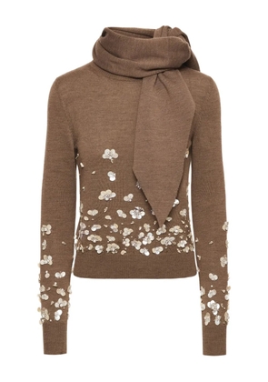 Oscar de la Renta scarf-detail embroidered sweater - Brown