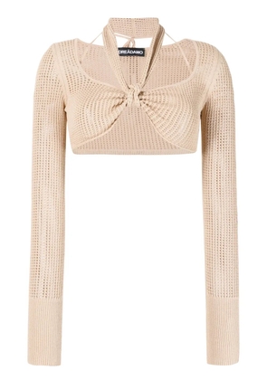 ANDREĀDAMO open-knit halterneck crop top - Neutrals