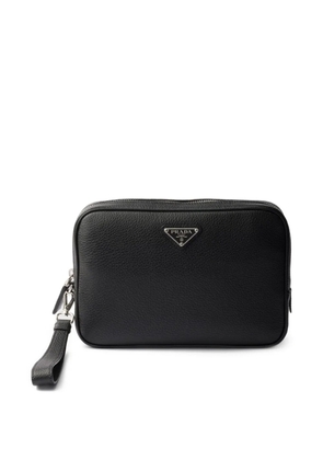 Prada leather triangle logo clutch - Black