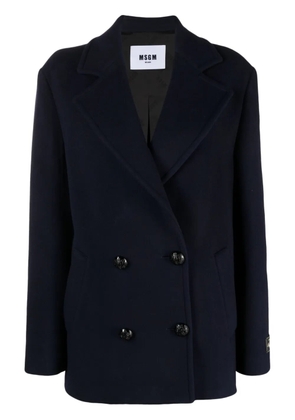 MSGM double-breasted logo-patch jacket - Blue