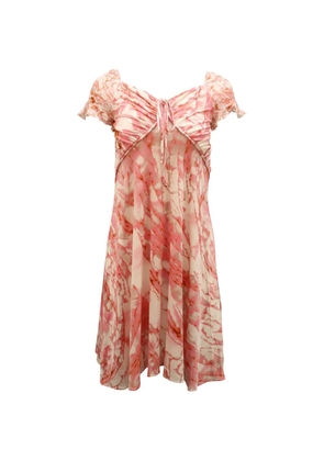 Just Cavalli Vintage marble-print puff-sleeves midi dress - Pink