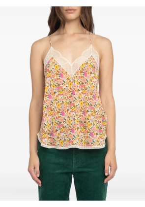 Zadig&Voltaire floral-print lace-trim top - Orange