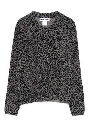 DKNY logo-patch leopard-pattern cardigan - Grey