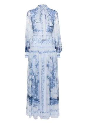 ERDEM graphic-print silk dress - Blue