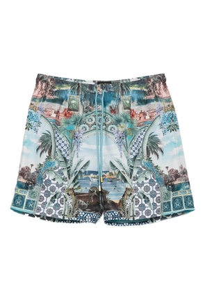 Camilla landscape-leopard print shorts - Blue