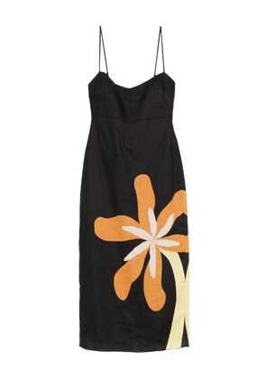 Cala de la Cruz flower strapped midi dress - Black